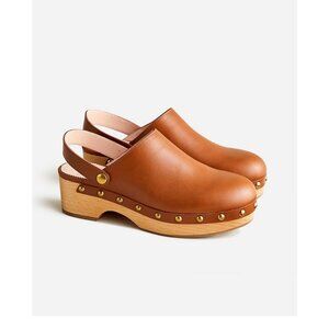 J. Crew Brown Leather Mules with Gold Accents